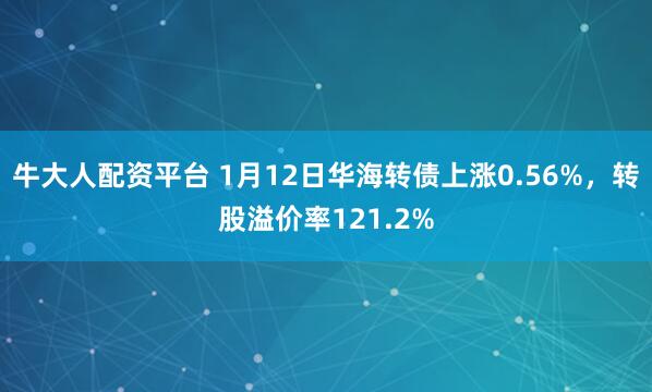 牛大人配资平台 1月12日华海转债上涨0.56%，转股溢价率121.2%